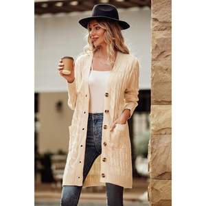 Cárdigan de Punto Trenzado de Manga Larga Personalizado para Mujer, Suéter Grueso con Botones y Bolsillos, Otoño Invierno 2025 - Product Image 4