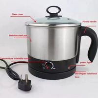 Essentiels pour dortoir, mini-cuiseur électrique multi-fonctions 1,2 L en acier inoxydable, portable, pour nouilles, verre trempé, économie d'énergie, CE CB