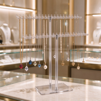 Support de présentation de colliers en acrylique transparent à double niveau, support à bijoux en forme de T pour colliers, organisateur de bijoux pour comptoir de vente au détail