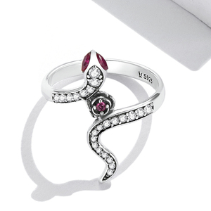 Nuovo stile Vintage 925 argento Sterling <span class=keywords><strong>serpente</strong></span> e pietra preziosa rosa <span class=keywords><strong>anello</strong></span> in argento Fine rodio placcato S925 gioielli in argento <span class=keywords><strong>con</strong></span> cornice - Product Image 4