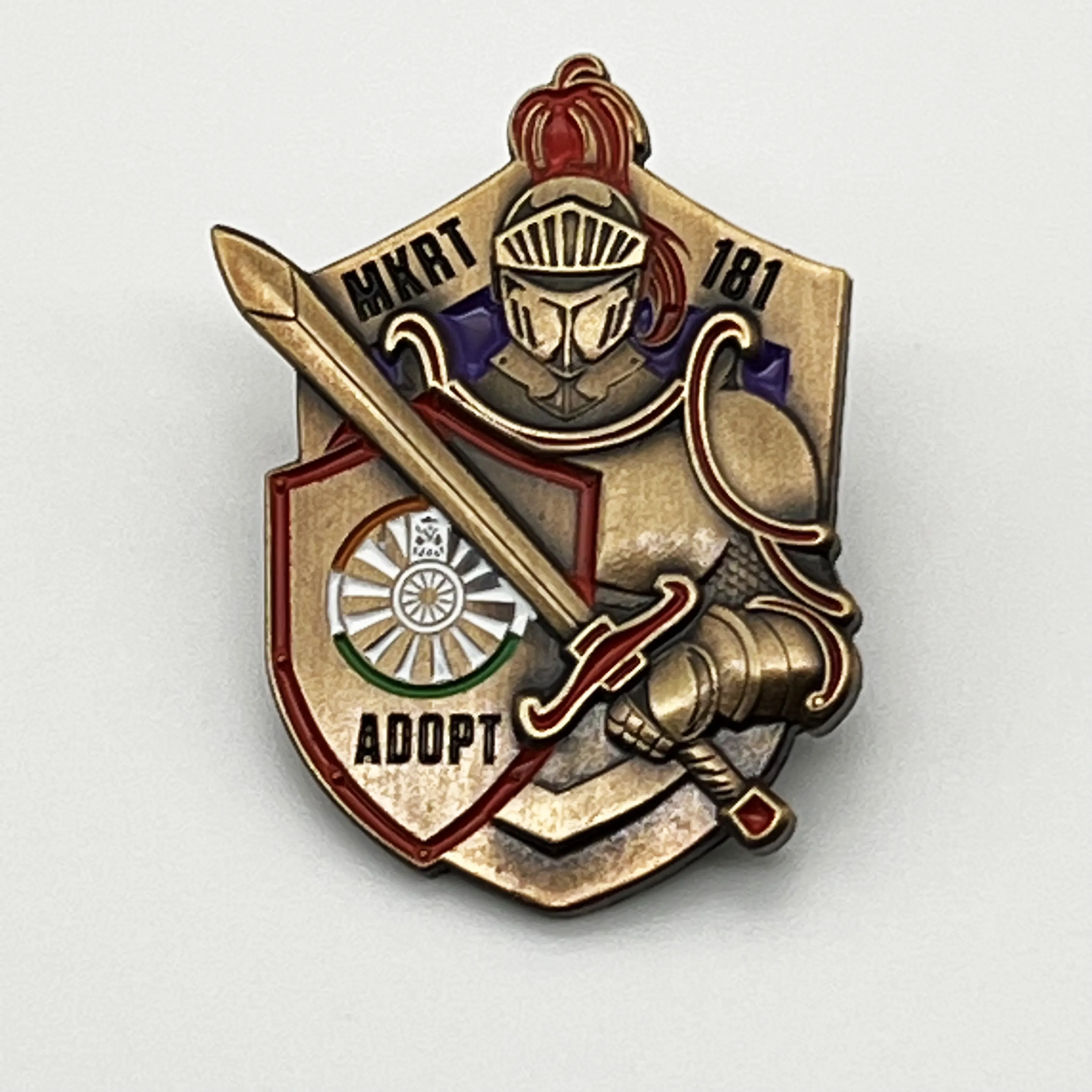 Customized lapel pins in antique copper plating customized shield shape with 3D relife figure