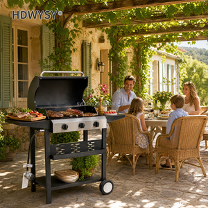 <span class=keywords><strong>Barbecue</strong></span> à <span class=keywords><strong>gaz</strong></span> d'extérieur 3 brûleurs sur chariot, panneau en acier inoxydable, propane, <span class=keywords><strong>avec</strong></span> étagères latérales et roues, modèle d'usine - Product Image 2