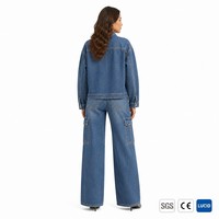 Veste utilitaire en denim délavé vintage 12 oz à multiples poches et jean cargo à jambe large pour femme, tailles OEM XS-5XL