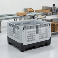 Conteneur de palette en plastique pliable industriel en HDPE, empilable, grand format, à 4 entrées, avec grille métallique