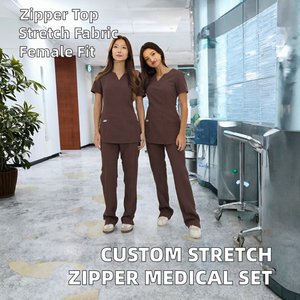 <span class=keywords><strong>Enchi</strong></span> Neue OEM Medizinische Arbeitskleidung Maßgeschneiderte Spandex/Polyester Stretch-Reißverschluss-Oberteil Gerade Hose Krankenhausuniform für Frauen Pflegepersonal - Product Image 2