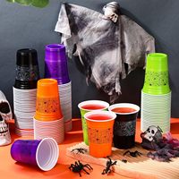 Gobelets en plastique PP pour Halloween 16oz Tasses à citrouille orange, noir, violet et vert Tasses de fête Trick or Treat pour boissons chaudes et froides
