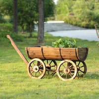 Chariot de jardin décoratif avec roues rustiques écologiques chromées, jardinières pour plantes d'intérieur et d'extérieur, balcon, jardin, bac à plantes en bois