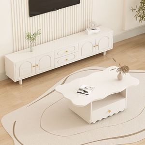 Mueble para TV color crema, estilo minimalista moderno con cajones de almacenamiento para sala de estar, diseño de pie para apartamento pequeño - Product Image 2