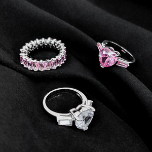Bague <span class=keywords><strong>d</strong></span>'<span class=keywords><strong>amour</strong></span> rose Song Yanfei, en forme de cœur, entièrement sertie de diamants en zircon, douce, princesse, ouverte, pour l'index - Product Image 4