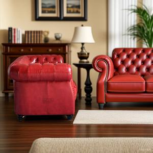 חום קלאסי שעווה עור אדום ערפילד מלון ספה ריהוט סיגרים בר קפה אמריקאי הישן רטרו 1 + 2 + 3 ספה - Product Image 4