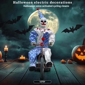 Décoration Animatronique de Scène Hantée : Clown Cycliste d'Halloween Électrique à Induction Lumineuse et Sonore, Joker Animé - Product Image 1