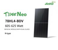 Panel Surya Jinko Tier 1 610W 615W 620W Tiger Neo N-Type TOPCon Mono Half Cell Bifacial Dual Glass 78HL4-BDV Modul PV