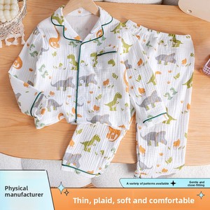 Set <span class=keywords><strong>Pigiama</strong></span> per Bambini in Cotone con Cardigan a Maniche Lunghe, Stampa Astratta di Animali Cartoon, Traspirante e Assorbente - Product Image 3