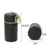 Pochette de rangement cylindrique en cuir véritable, mini pochette à rouge à lèvres ouverte, porte-clés, petite pochette pour pièces de monnaie, étui organisateur pour écouteurs, unisexe, usage quotidien