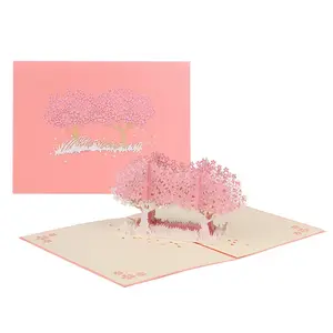 Cartões de agradecimento pop-up 3D com flores de cerejeira coloridas românticas para presente de dia dos namorados com envelope