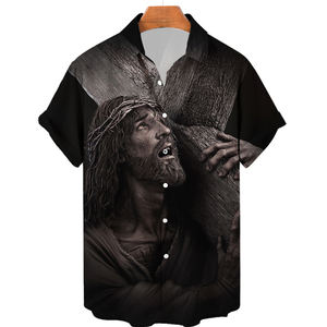 Dieu Jésus chemises pour hommes Crucifié Religion Sublimation impression Harajuku décontracté à manches courtes hommes vêtements personnalisés hommes chemises - Product Image 6