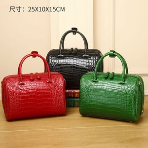 Bolso de hombro cruzado de piel auténtica con patrón de cocodrilo, estilo cubo, de moda para mujer, con cremallera, venta al por mayor - Product Image 3