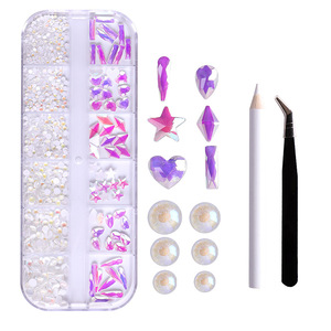 3D Glass Nail Rhinestones Mixed Size Color AB Crystal DIY Manicure Decoration <b>Kit</b> 12 Grid Box Salon Home Nail Art <b>Tool</b> - Product Image 2