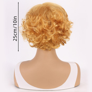 Peluca Retro estilo <span class=keywords><strong>Marilyn</strong></span> <span class=keywords><strong>Monroe</strong></span>, rubia dorada esponjosa, rizos cortos, hecha a máquina, pelo sintético resistente al calor, completa - Product Image 4