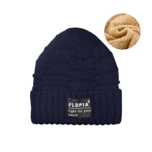 Bonnet d'hiver multicolore chaud et épais en tricot côtelé avec broderie 3D Couleur solide Chapeau d'extérieur élastique en tricot à revers - Product Image 3