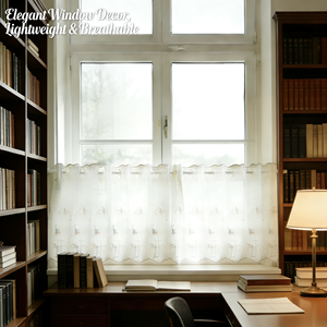 Tenda a Mezza Altezza in Tessuto Bianco, Stile Retrò Ricamato, Traslucida per Porta, Finestra della Cucina o Piccola Finestra - Product Image 3
