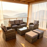 Ensemble de 6 canapés de patio d'extérieur en rotin synthétique PE tissé à la main