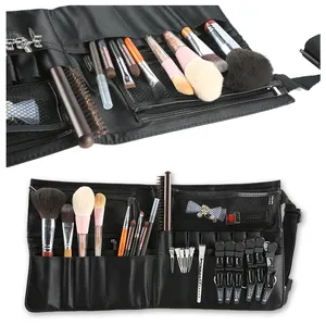 FEIYAN Customizável Ferramenta Belt Black Polyester Fibre Maquiagem Cintura Pack Bag Brush Set Pouch Maquiagem Saco De Armazenamento Com Cinto