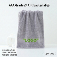 Serviette de toilette OEM en coton pur antibactérien, couleur unie, 33x73cm, 100g, écologique, avec logo brodé pour hôtels de luxe, spas et salles de bain