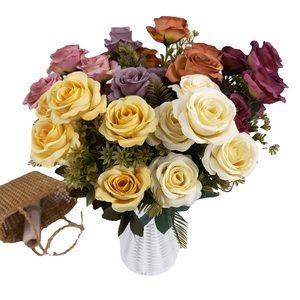 Decorazione di nozze di seta di alta qualità Rose <span class=keywords><strong>Bush</strong></span> 7 teste fiori artificiali mazzo di Rose piccolo Mini Bouquet - Product Image 5