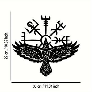 Décoration murale en fonte d'art déco nordique personnalisée avec corbeau viking et Vegvisir, panneau métallique pour la maison, 1 pièce, taille personnalisée disponible - Product Image 2