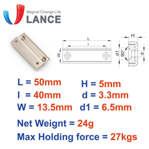 Magnet Neodymium Kuat 27Kg F50mm 60lbs dengan 2 Lubang Countersunk Magnet Persegi Panjang Magnetik - Product Image 5