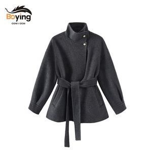 <span class=keywords><strong>Manteau</strong></span> en laine double face <span class=keywords><strong>mi</strong></span>-<span class=keywords><strong>long</strong></span> à col montant pour <span class=keywords><strong>femme</strong></span> pardessus d'hiver avec décoration de bouton teint uni chaud - Product Image 1