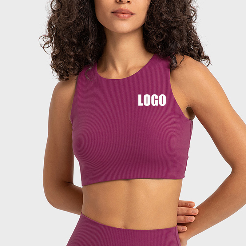 New Ribbed High Impact Shockproof Sports Training Bra Top High Neck Support Workout Running Fitness Wear Gym Yoga Bra For Women