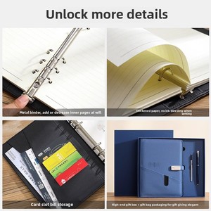 Coffret Cadeau Bloc-Notes de <span class=keywords><strong>Bureau</strong></span> Sans Fil avec Chargeur, Couverture en Cuir PU, Clé USB et Batterie Externe pour Écriture - Product Image 3