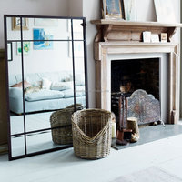 Modern Luxury Large Black Aluminum Framed Floor Window Pane Mirrors LED Lighting Iron and Wood Frame Everyday Home Wall Decor