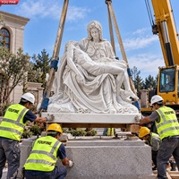YOUFINE Statue de la Pietà en marbre blanc sculptée à la main grandeur nature, reproduction de Michelangelo, sculpture pour église, jardin religieux