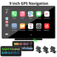 Lecteur multimédia de voiture portable CarPlay sans fil et Android Auto de 9 pouces avec écran tactile HD avec connectivité Bluetooth