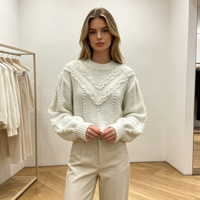 Pull décontracté pour femme Sienna, col rond, manches longues, avec dentelle, qualité supérieure, OEM & ODM, vente en gros