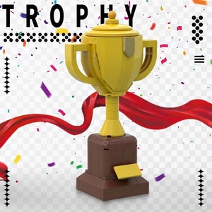 Trofeo Funbuild, bloques de construcción, Trofeo amarillo grande y soporte de plástico, regalo para niños, juguetes educativos de ladrillos - Product Image 2