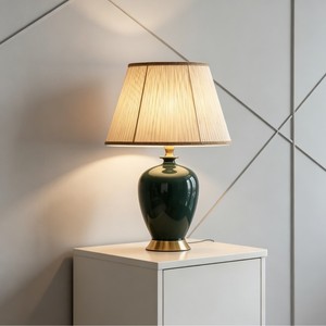 Dark Green Ceramic Table Lamp E27 LED 220V Switch Control Eye Caring Modern Minimalist Bedroom Living Room Ambient <b>Light</b> - Product Image 1