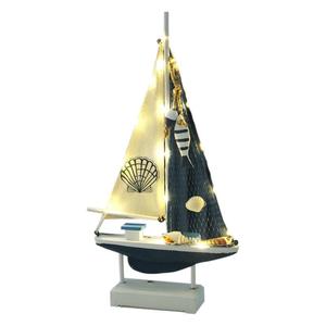 Mediterranean Sailboat Decorative Wooden Model With <b>Lights</b> Desktop Ornament For Living Room - Product Image 4