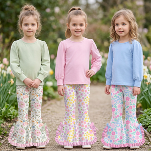 Conjunto de Ropa Casual de Boutique para Niñas, Personalizable, con Estampado de Camuflaje y Lazo, Top de Manga Corta y Pantalones Anchos de 2 Piezas - Product Image 4