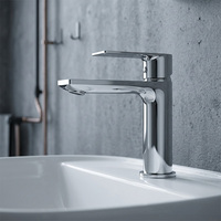 Robinet de lavabo de salle de bain en laiton poli à un trou, à montage sur plan, avec capteur tactile, mélangeur d'eau chaude et froide, valve en céramique