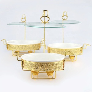 Ensemble de buffet chauffant de luxe en forme d'<span class=keywords><strong>oeuf</strong></span> en acier inoxydable doré <span class=keywords><strong>pour</strong></span> chauffe-plats à combustible <span class=keywords><strong>pour</strong></span> hôtels et restaurants - Product Image 5