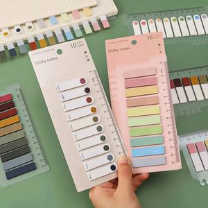Kawaii School Supplies 1000 Sheets Morandi Index Memo Pad Sticky Notes Posted It Ruler PET Paper Sticker Notepad <b>Bookmark</b> - Product Image 5
