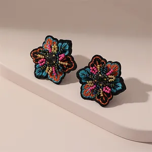 Pendientes de acrílico con bordado Floral, joyería hecha a mano