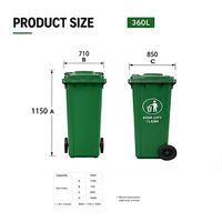 Poubelle extérieure en plastique à couvercle ouvert 360L avec roues, écologique, pour rue, parc, école, centre commercial, collectivité, logo personnalisable