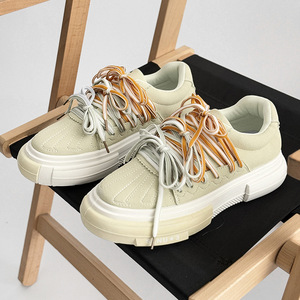 Baskets basses en toile multicolores à lacets superposés, avec embout coquille, semelle plateforme épaisse antidérapante, style streetwear décontracté pour la marche quotidienne - Product Image 1