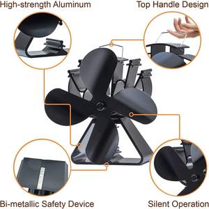 Poêle à 4 pales alimentées <span class=keywords><strong>par</strong></span> <span class=keywords><strong>la</strong></span> <span class=keywords><strong>chaleur</strong></span> Ventilateurs écologiques pour poêle à bois Cheminée à plus grand débit d'air - Product Image 4