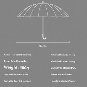 Parapluie transparent robuste semi-automatique avec logo personnalisé, vente en gros, manche long droit - Product Image 4